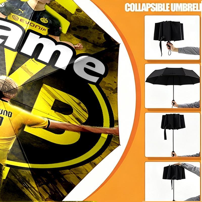 Custom Name Personalized Borussia Dortmund Print Umbrella, Auto Open Close, 8‑Rib Sturdy Frame, Commute Camping Hiking Use, Birthday Gift