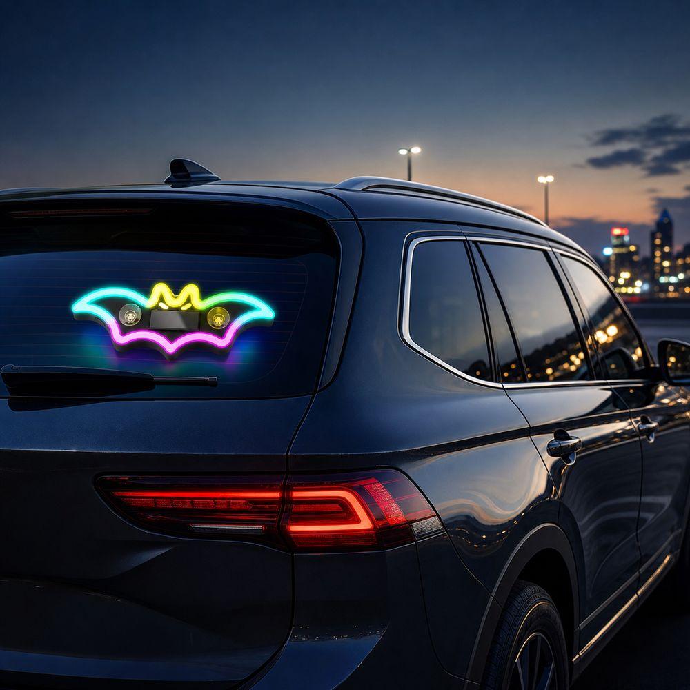 Type-C Charging LED Ghost Light Bat Shaped Rear Windshield Light Car Window Decoration