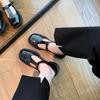 IPPEUM Mary Jane Shoes Women Black Pu Leather Buckle Round Toe Low Heel Loafers Shoes