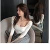 Women's White Slim Long-Sleeve Square Neck Top - Sexy & Modern, 2025 Autumn Collection