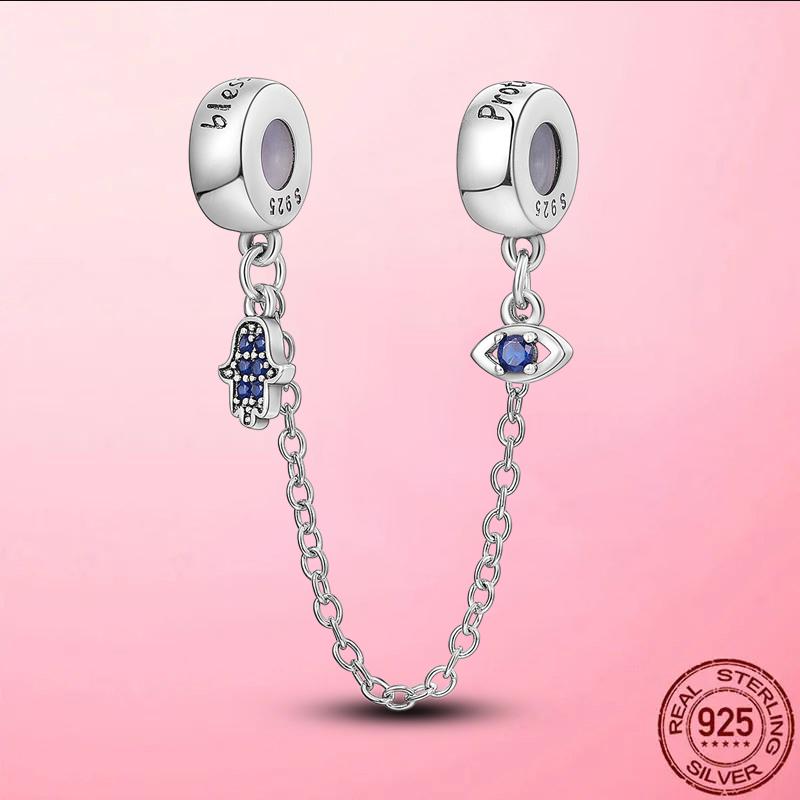 925 Silver Safety Chain with Heart Charms DIY Jewelry Fit Bracelet Beaded Accessories