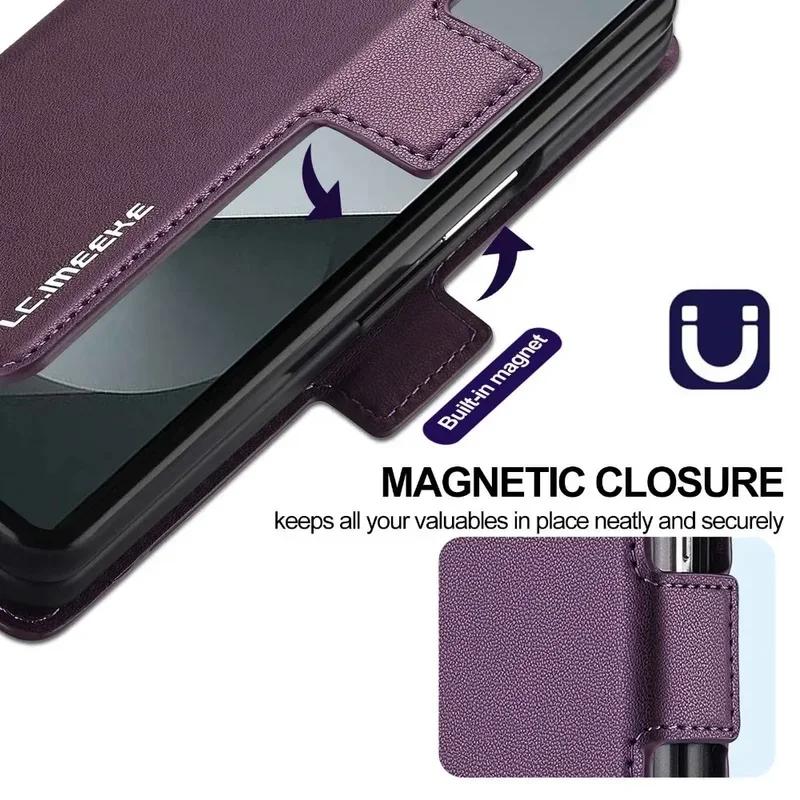 Деловой кожаный чехол для телефона Samsung Z fold 7 6 5 4 3 fold6 fold5 fold4 Fold3 5G с держателем для стилуса, кошельком, слотами для карт, книжная обложка
