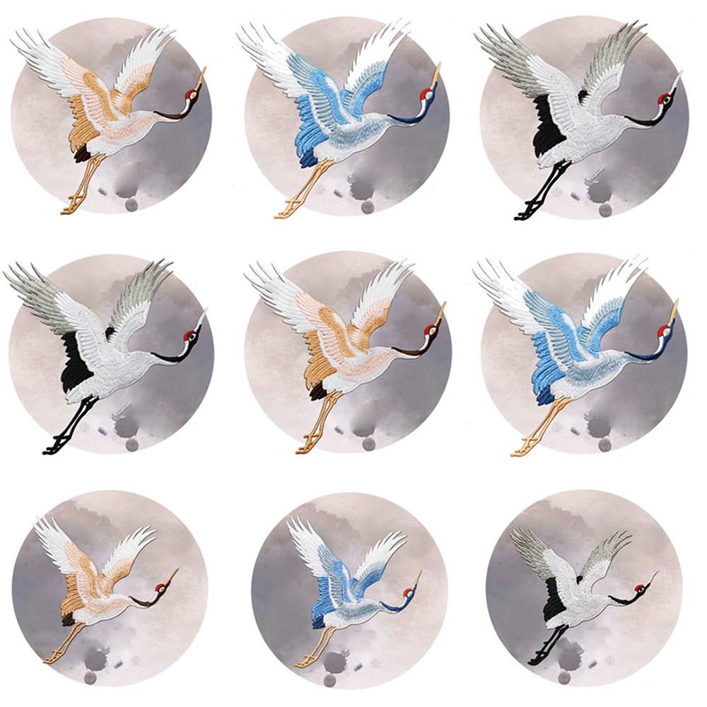 Патчи в китайском стиле для одежды, вышивка, аппликация, пришивание, декор с птицами журавлями, сделай сам, вышитые наклейки для одежды