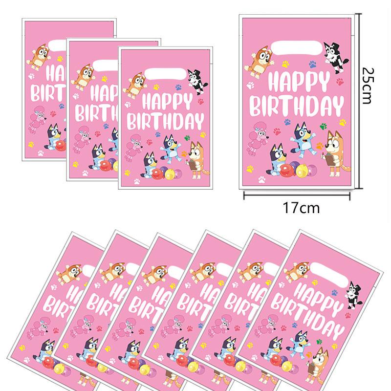Pink Bluey Birthday Party Decoration Bingo Puppy Tableware Set Cup Plate Straws Balloons For Kids Favor Gifts Photo Booth Props