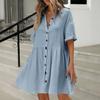 Women's Short Sleeve Shirt Dress Lapel V Neck Button Down Swing Dress Summer Casual Flowy Beach Sundress