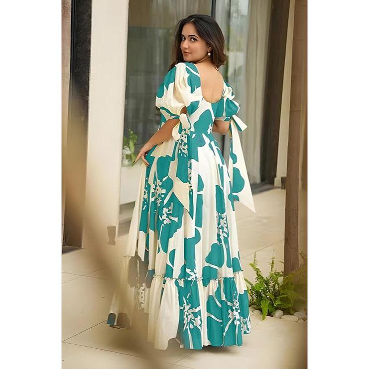 Женское платье макси из вискозы с цветочным принтом|Цельное платье для женщин|Платье в западном стиле|Расклешенное платье для женщин|Платье длиной до щиколотки