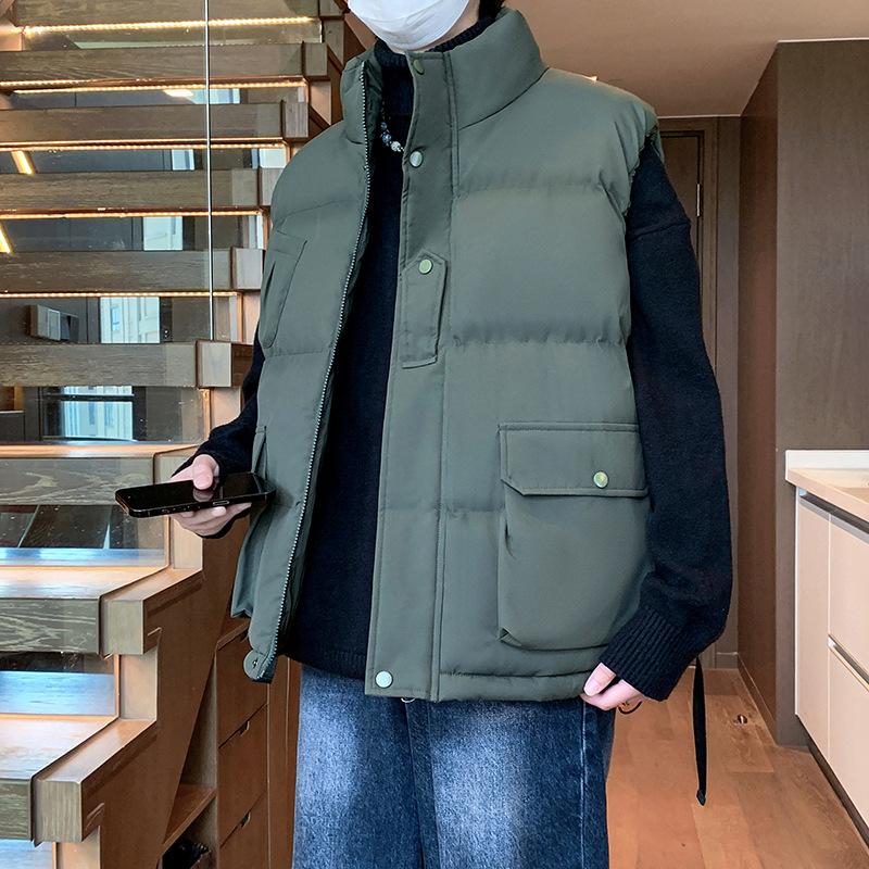 Осень и Зима Молодежный Универсальный Жилет с Воротником-стойкой Холодный и Теплый Утепленный