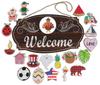 Welcome Sign Front Door Decorations Hanging Rustic Wood Seasonal Holiday Ornaments Housewarming GiftWall Hanging 15.5" Inches