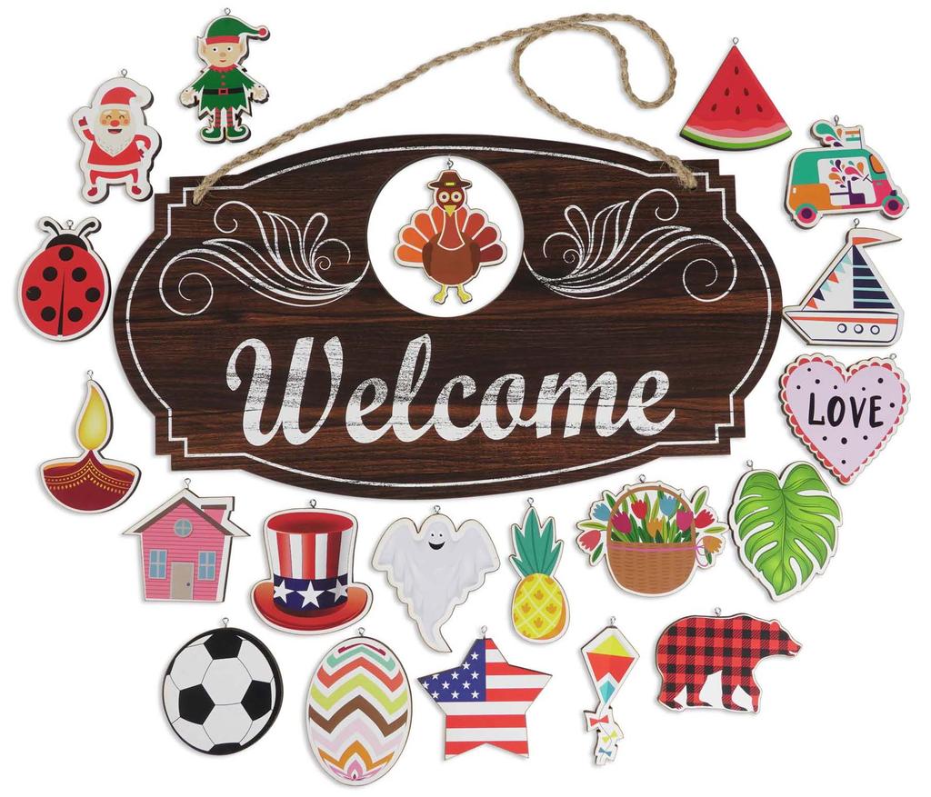 Inkdotpot Welcome Sign Front Door Decorations Hanging Rustic Wood Seasonal Holiday Ornaments Housewarming GiftWall Hanging 15.5" Inches