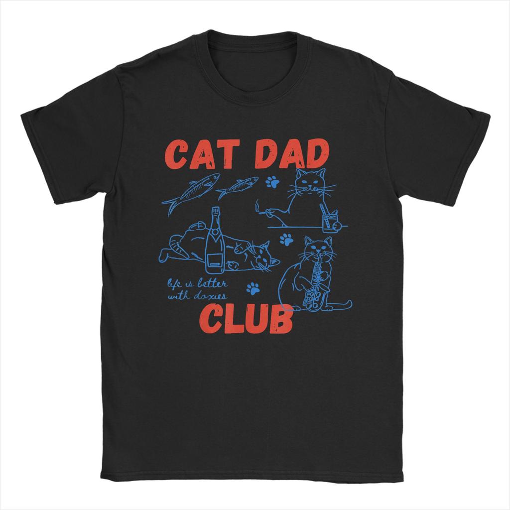 Cat Dad Club Cat Dad Funny Cat100% Cotton T Shirt For Men Summer Vintage T Shirts O Neck Hip Hop Tee Shirt Oversized Cheap Tops