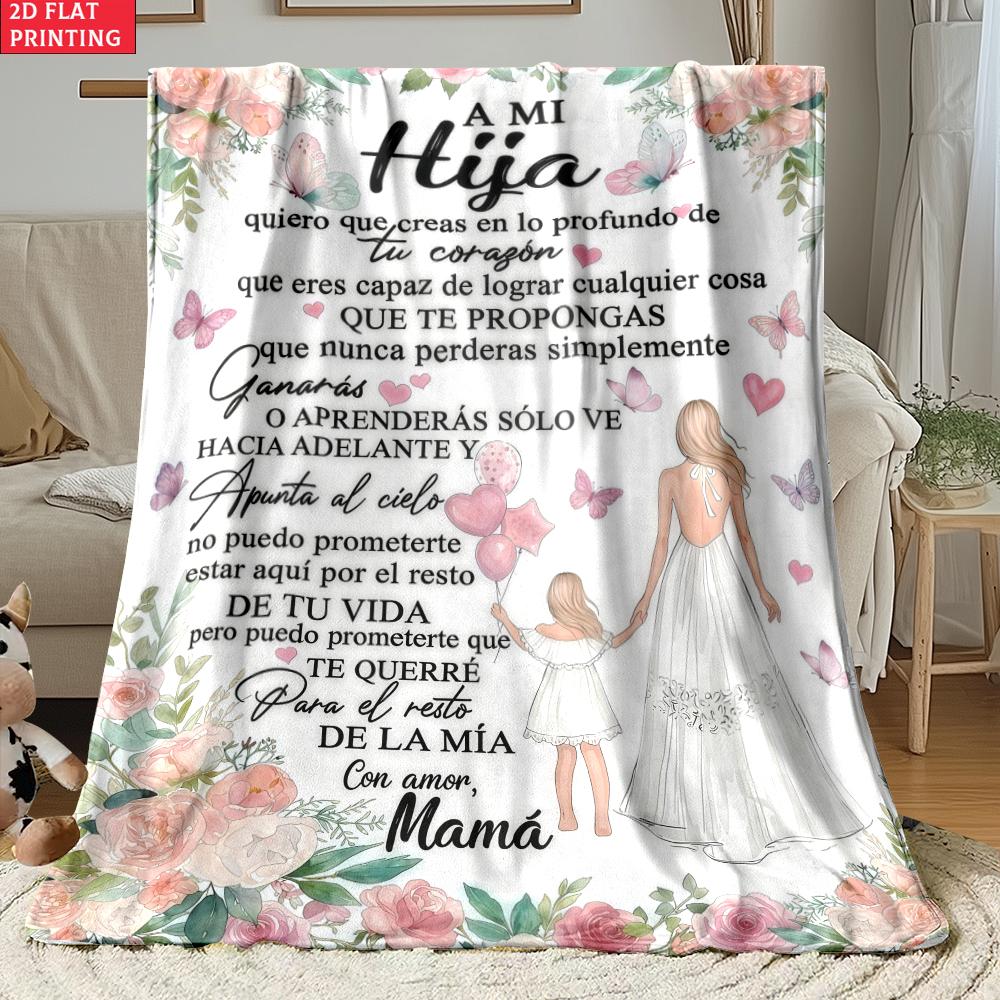 To My Mom Print Flannel Blanket,Purple Rose Butterfly Warm Throw Blanket, Mother's Day Gift from Daughter, Cozy Bed Sofa Blanket