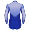 Mens Latin Dance Leotard Lapel Collar Sheer Mesh Patchwork Long Sleeve Sparkly Rhinestone Bodysuit Tango Costume