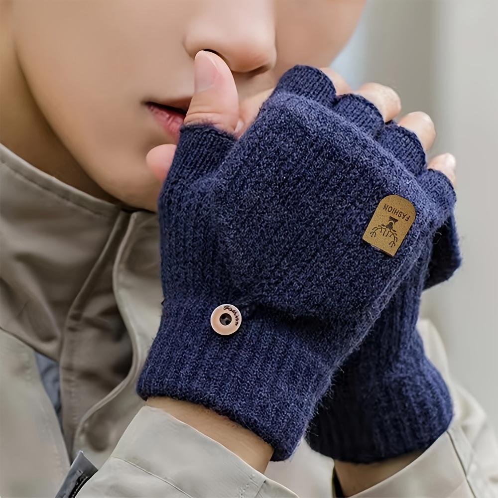 1 пара кашемировых перчаток-раскладушек для мужчин и женщин - Теплые вязаные перчатки без пальцев с сенсорным экраном и эластичной посадкой, машинная стирка, идеально подходят для езды на велосипеде