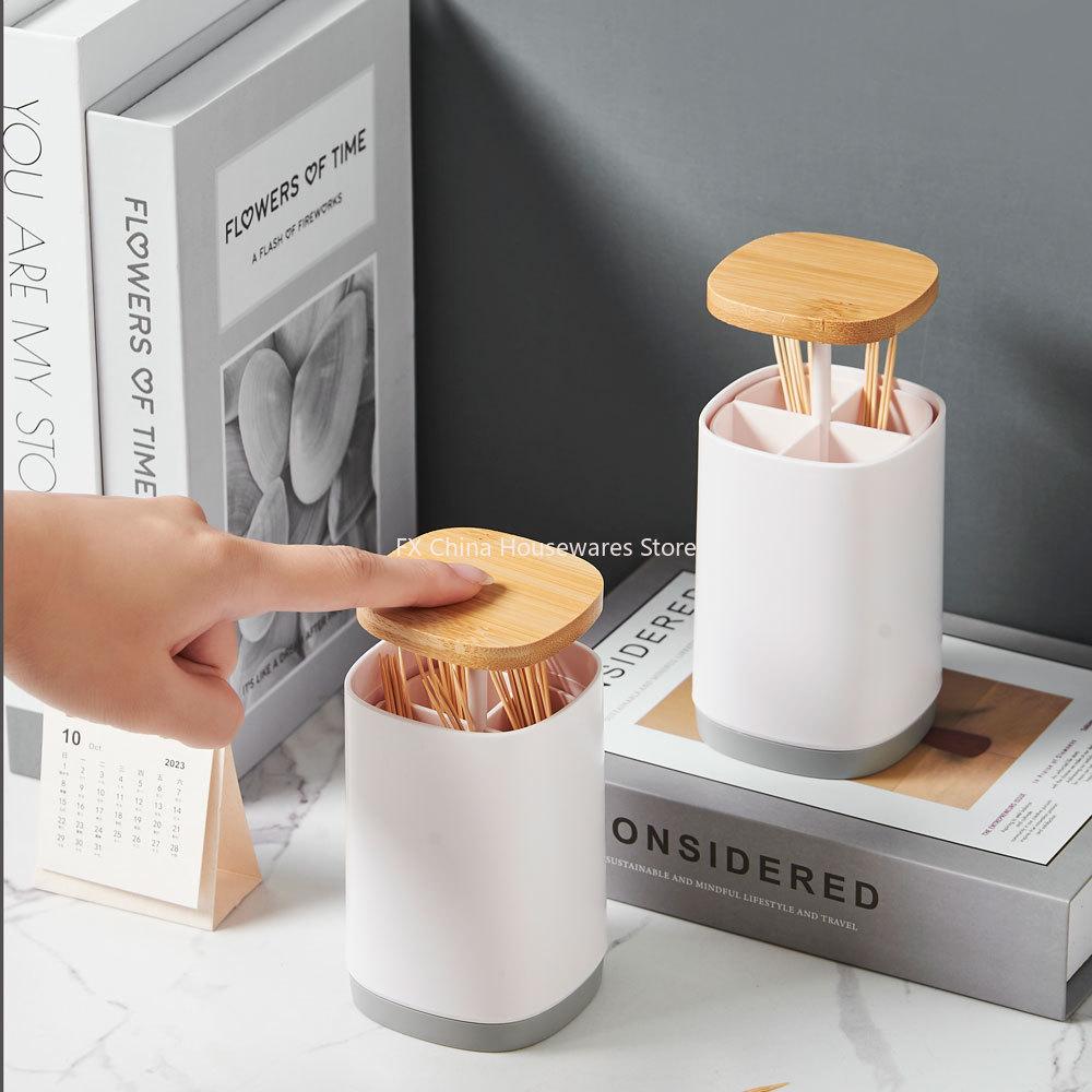 Household creative press-type toothpick box large-capacity grid toothpick tube simple personality toothpick storage tube