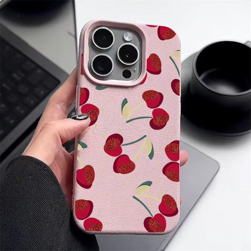 Красный вишневый принт матовый мягкий чехол для iPhone 16 Pro Max 15 14 Pro 13 12 11 ударопрочный TPU кожа текстура тонкий чехол для телефона