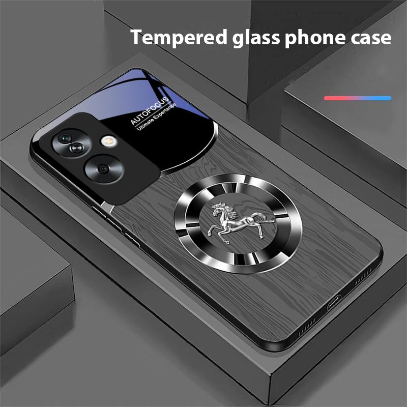 Деревянный конь синий для Oppo A79 5G 58 78 74 60 4G Reno 11F Realme GT 6 11 Note 50 10 C55 X2 Закаленное стекло Черный чехол для телефона