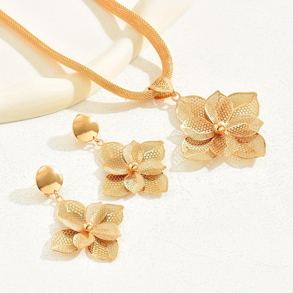 3 шт. серьги плюс ожерелье Dupes роскошный комплект ювелирных изделий модный цветочный дизайн с покрытием одинаковые повседневные наряды аксессуары для вечеринок