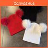 Color Double Solid Ball Knitted Cap Beanie With No Brim For Winter Daily Use