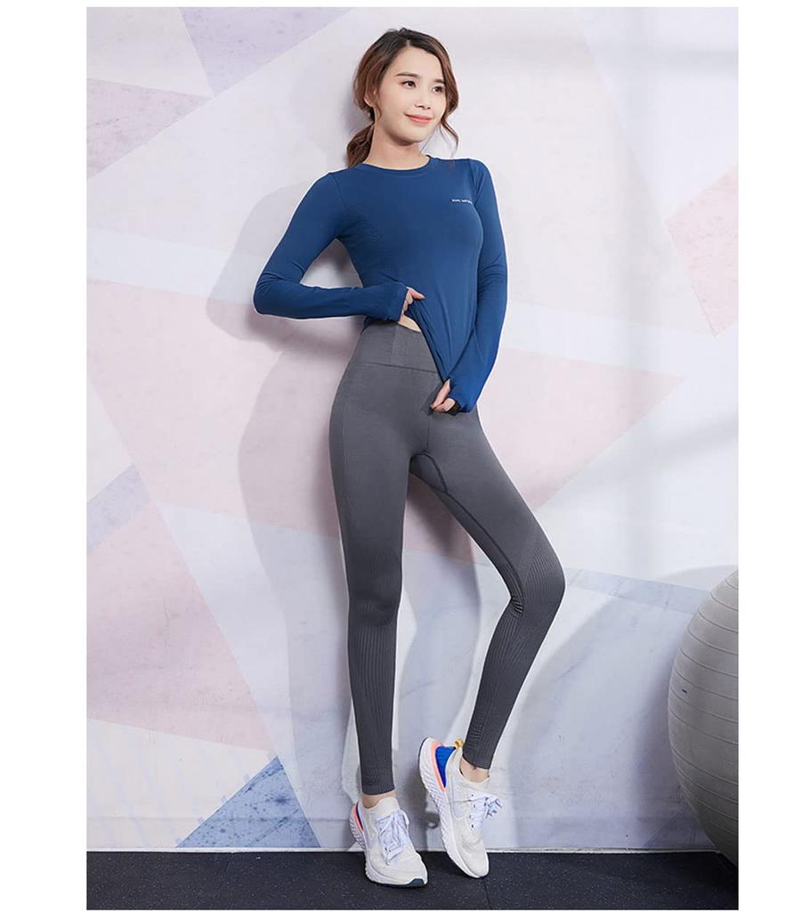 Длинный йога-тренировочный пот Quick Fitness Stretch B [Yubi] Спортивная одежда, рукав, одежда, футболка, облегающий, женский топ, спорт, тренажерный зал, футболка, впитывающий, сушка,
