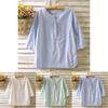 Elegant Women Vintage Cotton Linen Blouse With Flax Loose 3/4 Sleeve Tunic