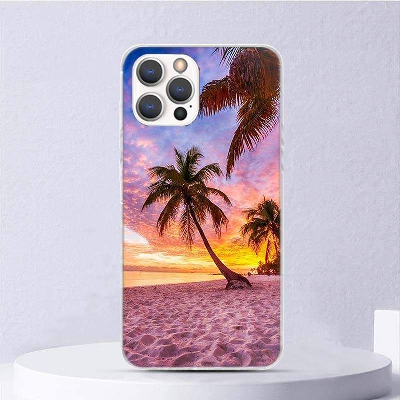 Летний Закат на Пляже Море Пальма Мягкий Чехол Для iPhone 16 17 Air 16E 15 Plus 11 12 13 Mini 14 Pro Max Чехол для Телефона Apple 7 8 SE C