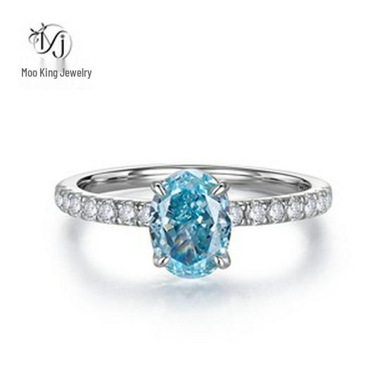 Mooijing S925 Silver Rock Candy Ring with 9x12mm Rectangular White Diamond - Trendy European & American Style