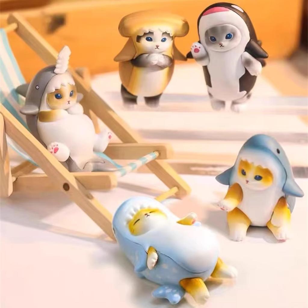 AAGWW Gachapon Toy Anime Figure Cat Toy Set Model Decoration Party Item Cute Decoration Cat COS Shark Cat II (Product Contents 5-Piece Set)