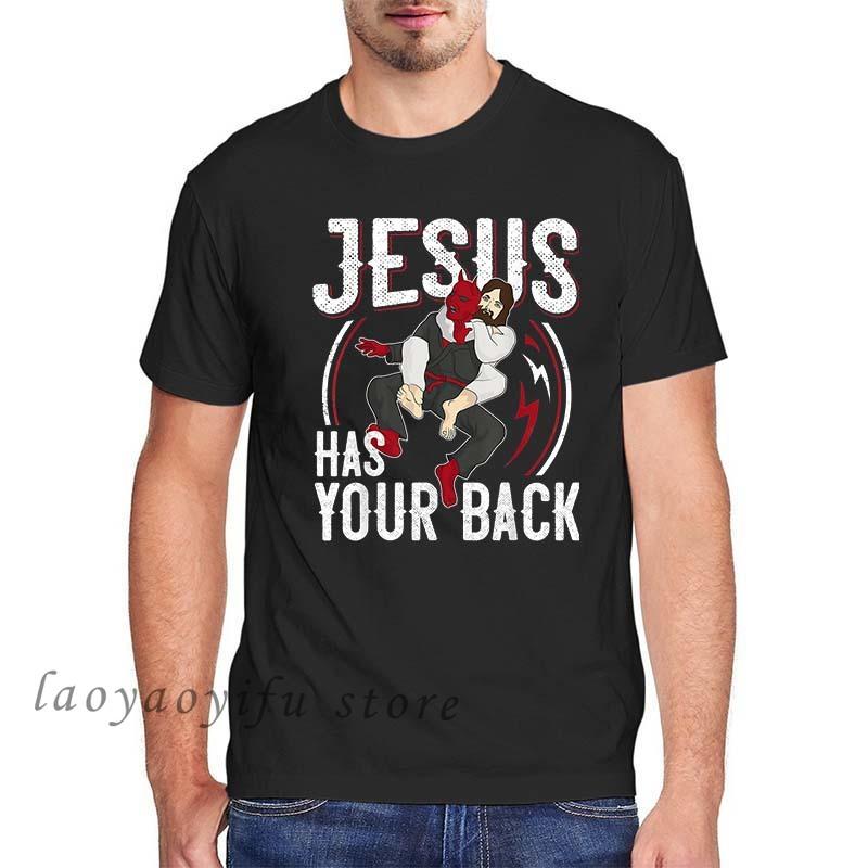 Men Clothing Jesus Has Your Back Jiu Jitsu Vintage Christian Short-sleev Tops Male Kawaii Clothing Oversized T Shirt Ropa Hombre
