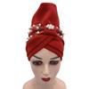 African Auto Gele Headtie Muslim Turban Caps with Pearls Headwrap for Women Wedding Party Cap Headwear