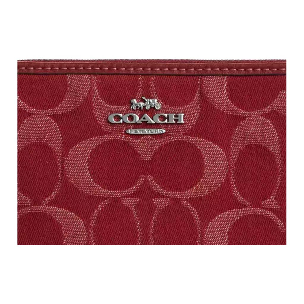 Coach Угловая молния Браслет Signature 16 Женская Клатч Серебряная Джинсовая Кожа CDF27-SVDN8