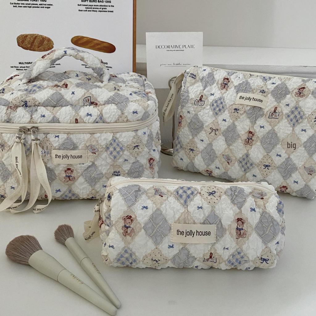 Большая косметичка с бантом в корейском стиле: Просторный, Портативный Дорожный Органайзер для Туалетных Принадлежностей и Косметики для Девочек