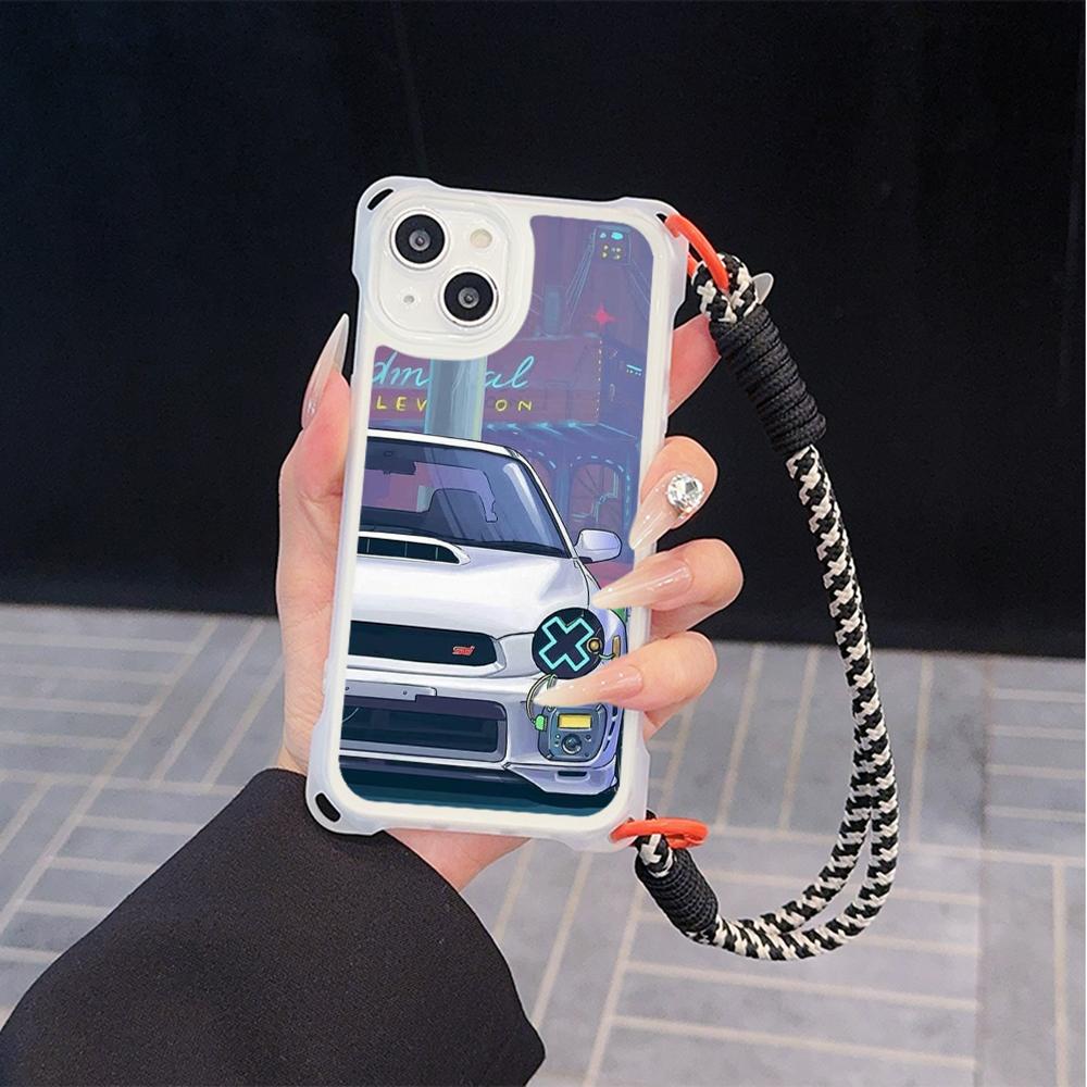 Ae78 Fashion Car Pattern Design Art Soft Phone Cases for iPhone 16 15 14 13 12 11 Pro Max 7 8 XR with Wrist Strap Lanyard Corner Protection Back Cover