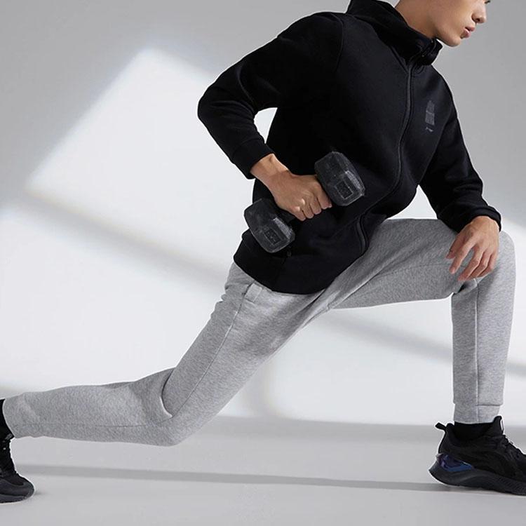 Li-Ning Мужские топы с капюшоном на молнии Pure Color, черные AWDT113-1