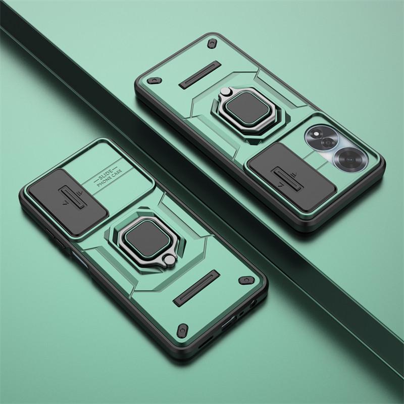 Для OPPO A60 Чехол Slide Camera Len Телефонные чехлы для OPPO A60 4G Чехол Противоударный Бронированный PC + TPU Держатель Задняя крышка для OPPO A60
