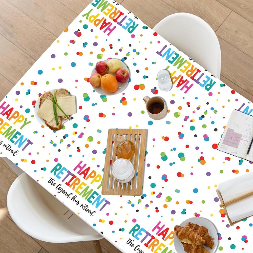 Retirement Tablecloth,Retirement Decorations 3pcs Waterproof Plastic Happy Retirement Table Cloth Rectangle Colorful Dot Retirement Table Cover for