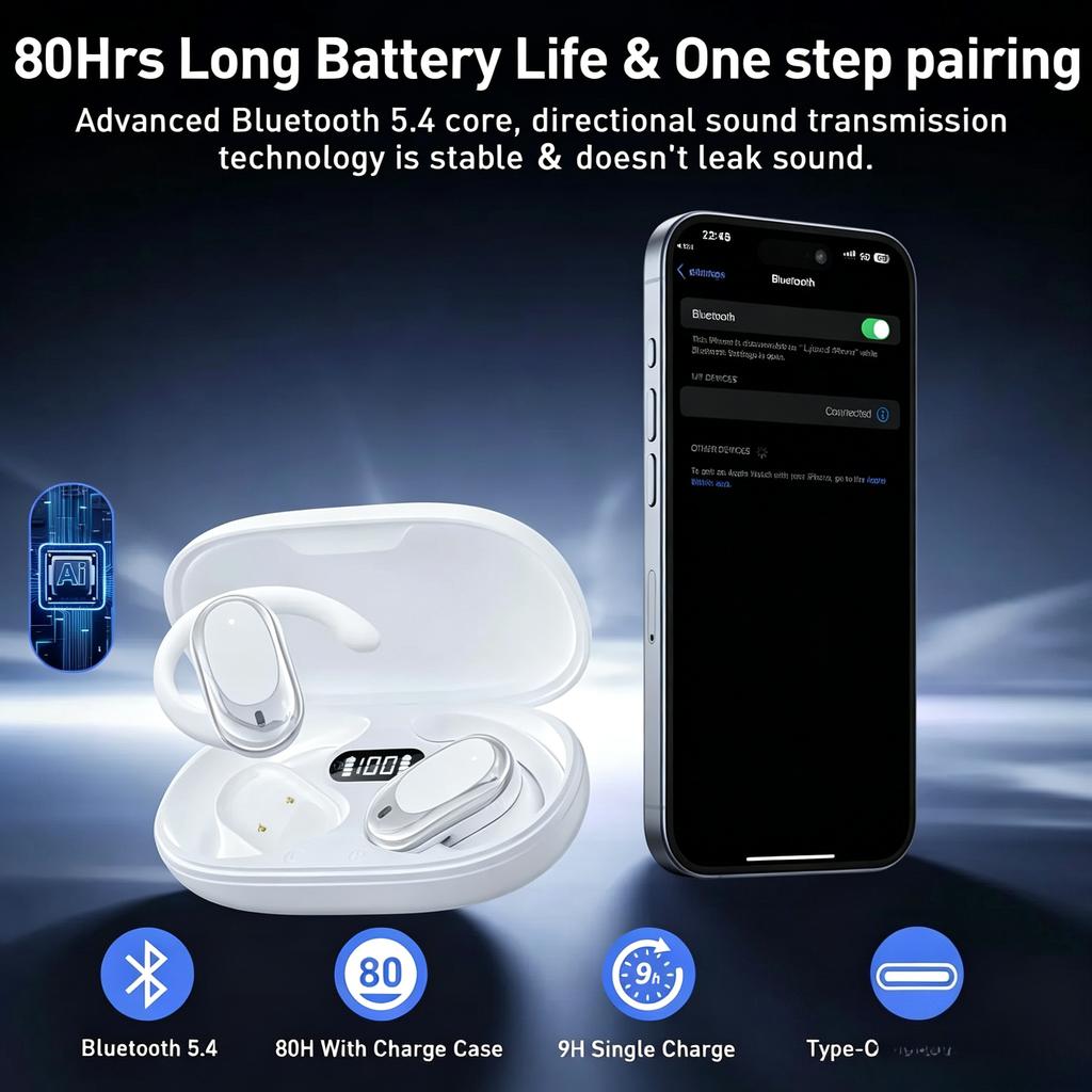 Xiaomi Open-Ear Over-Ear Wireless Bluetooth Headphones Rotatable Design Noise Cancelling Earphones with Built-in Microphone