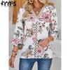 Женские модные повседневные летние весенние блузки и рубашки с цветочным узором и рукавами 3/4 с v-образным вырезом