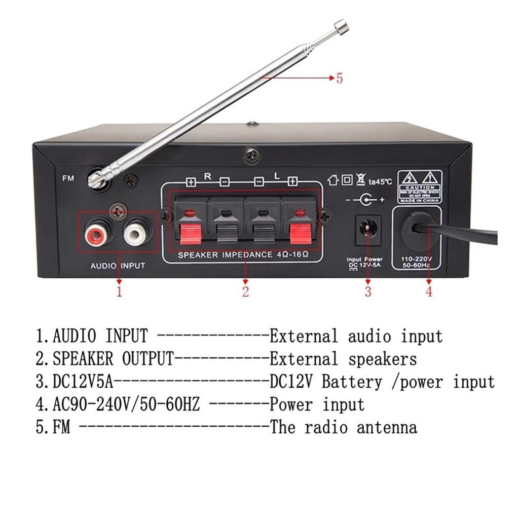 3200W 110V/220V Bluetooth Audio Power HiFi Amplifier Music Receiver FM Radio Amplifier Audio Support with Remote Control for Home