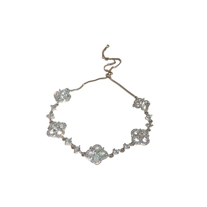 Adjustable Zircon Flower Bracelet Women Elegant Floral Design Tone Fashionable Daily Wear Jewelry