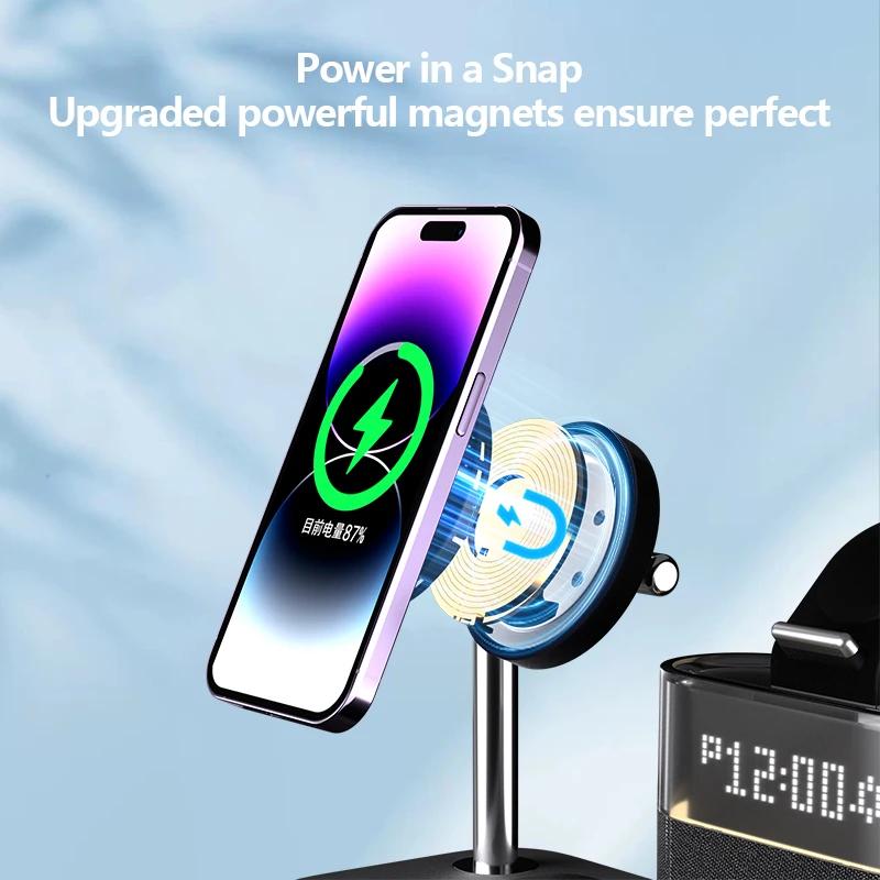5 в 1 светодиодная беспроводная зарядная док-станция для iWatch 9 8 Airpods, быстрая зарядная станция для iPhone 15 14 13 Pro Max, магнитная зарядная док-станция