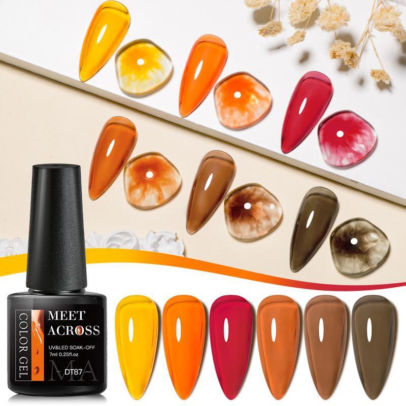 MEET ACROSS 1 Bottle 7ml Jelly Amber Gel Polish Translucent Jelly Nail Gel Manicure UV LED Semi Permanent Soak Off Nail Polish