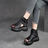 Fashion Summer New Hollow Breathable Hole Shoes Thick Sole  Genuine Leather Fish Mouth Hook & Loop Retro Comfortable Women Sandals