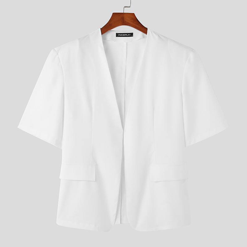 INCERUN Мужской простой пиджак с короткими рукавами без воротника, пиджак
