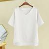 Летняя повседневная футболка с v-образным вырезом и коротким рукавом, однотонная, свободная посадка с боковым разрезом