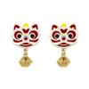 Серьги-гвоздики в китайском стиле, красный маленький лев, колокольчик, кулон, серьги, женские новогодние праздничные ювелирные изделия, подарок