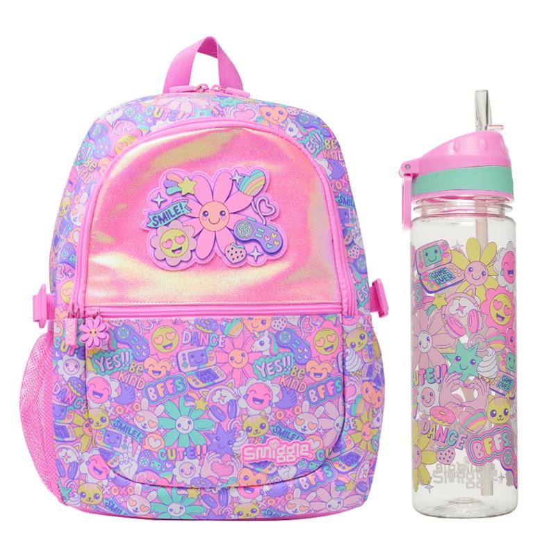 Smiggle Вместительный детский рюкзак для девочек Легкий холщовый школьный рюкзак с мягкими лямками Цветочный принт 42x30см