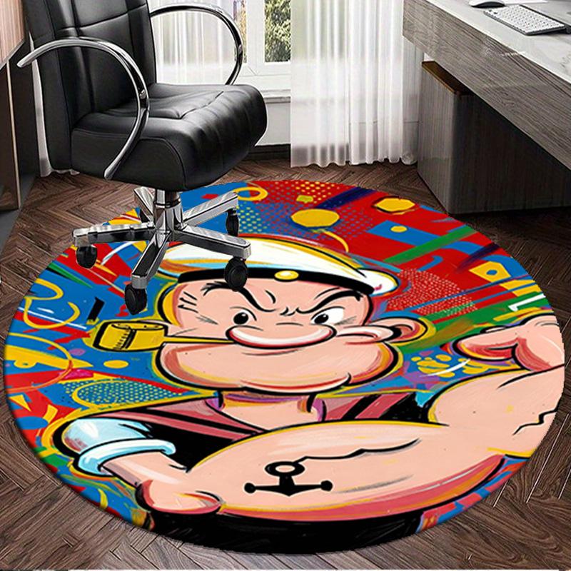 1PC Popeye's Strength Displayed Round Rug, Non-slip Chair Mat, Home Decor, Circle Carpet Perfect for Office, Bedroom, Living Room,Christmas gift