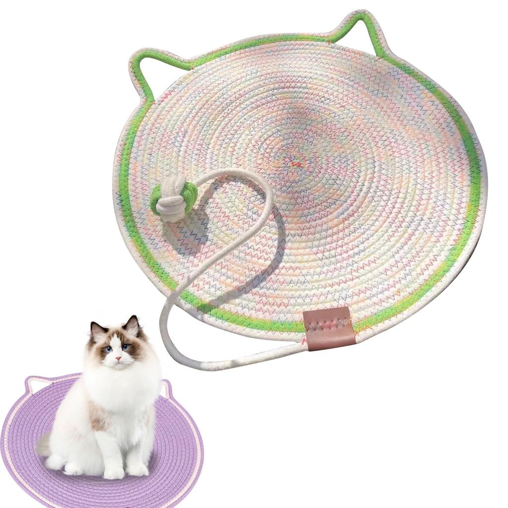 42CM Woven Cat Scratching Pad With Fish Toy, All-Season Pet Resting Mat For Cats