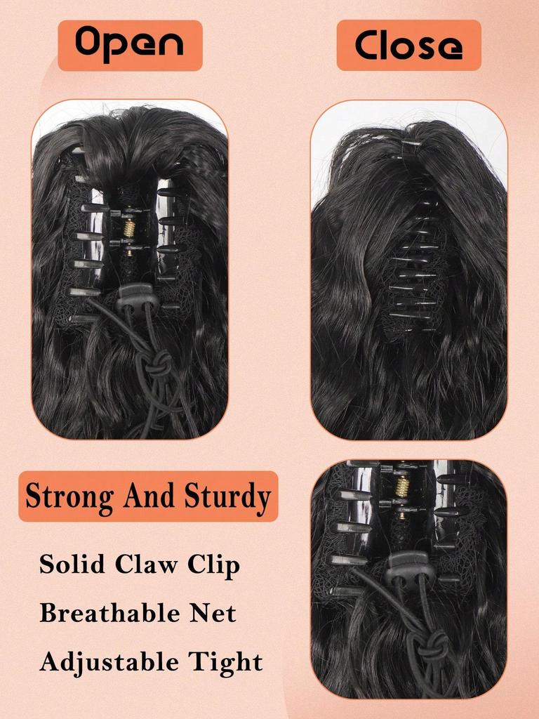 18-дюймовые накладные волосы на клипсах для хвостиков, многослойные волосы, пушистые, густые, волнистые, черные, мягкие, синтетические, для женщин