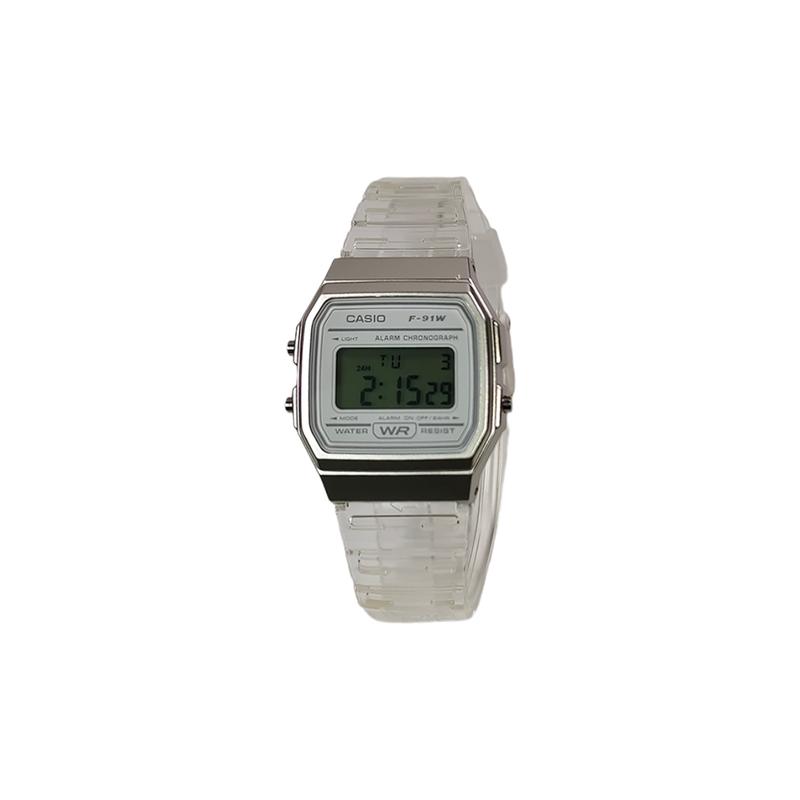 Casio Индивидуальные часы модифицированная серия светящееся зеркало серебристый пластиковый корпус классический ретро модный тренд водонепроницаемые кварцевые смола F-91WS-7